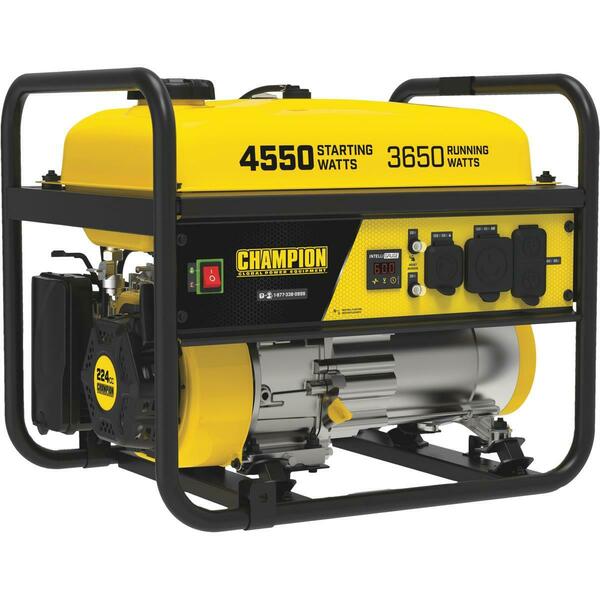 Champion Power Equipment Portable Generator, Gasoline, 3,650 W Rated, 4,550 W Surge, Recoil Start, 120V AC, 37.9/30.4 A 200969
